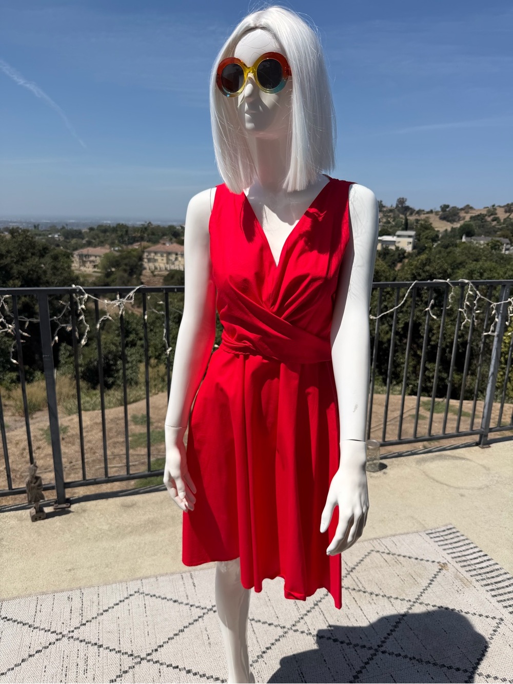 Red Sleeveless V-Neck Wrap Midi Dress